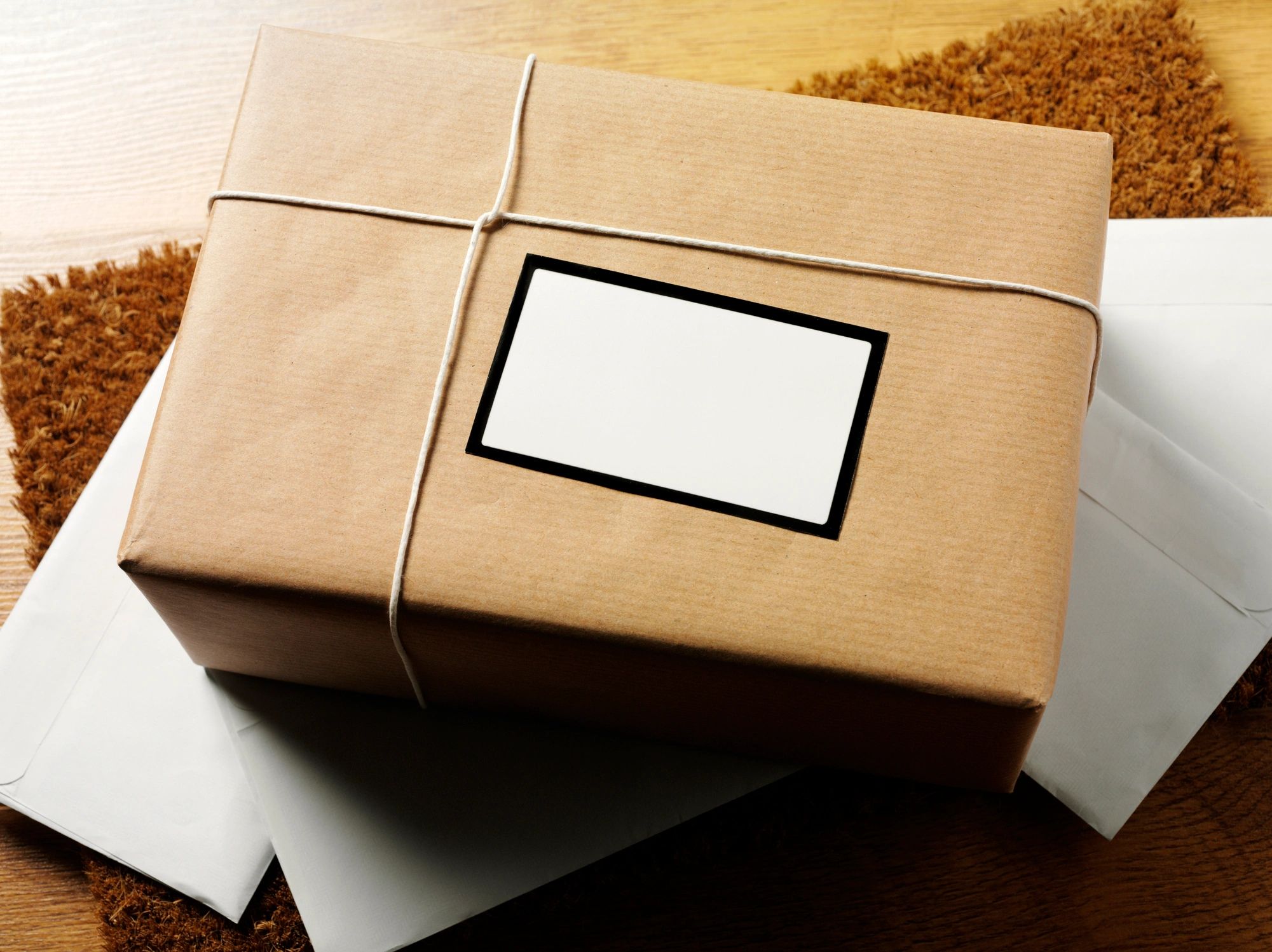 Brown parcel with shipping label